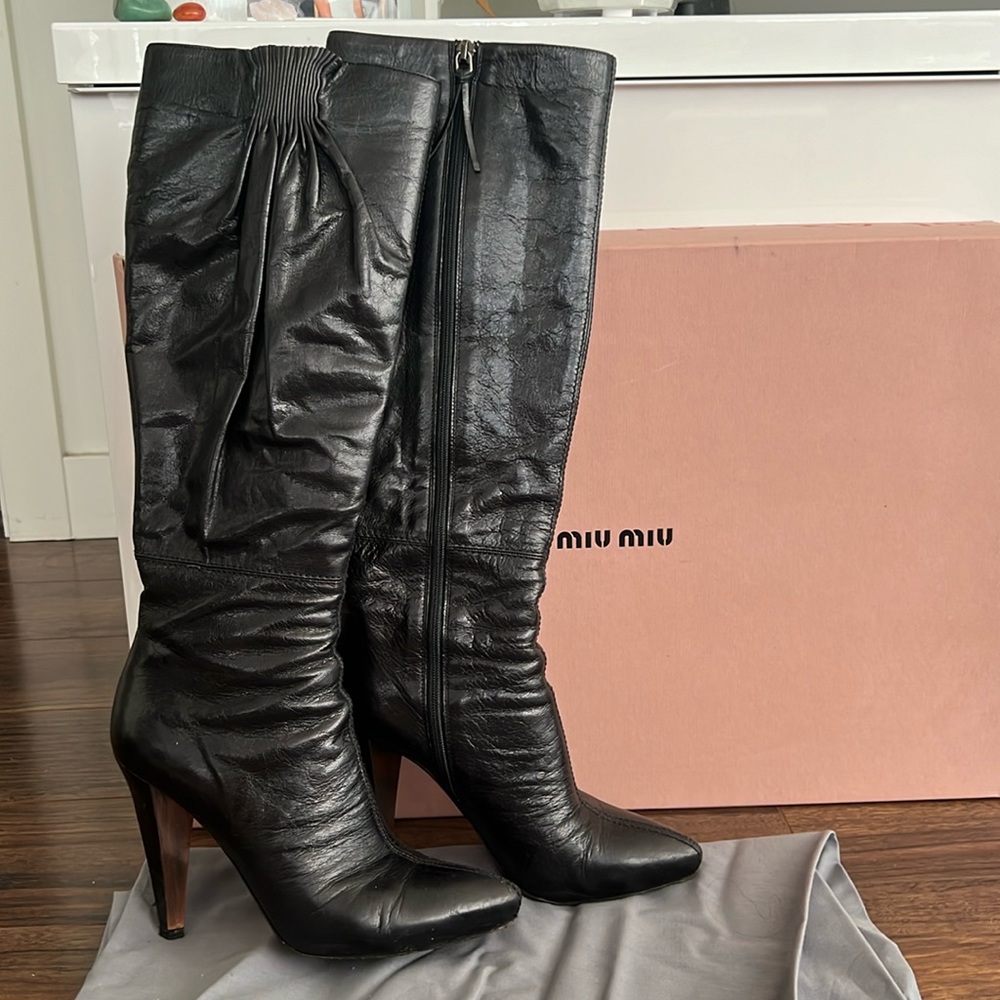 Authentic Miu Miu ruched leather boots